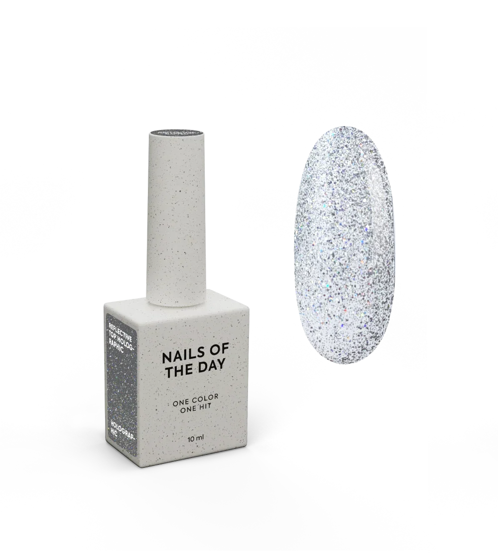 NAILSOFTHENIGHT Reflective top Holographic - top holográfico reflectante sin una capa pegajosa para uñas, 10 ml