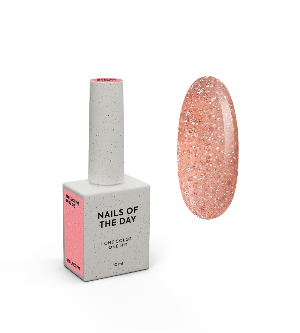 NAILSOFTHENIGHT Reflective base 08 - base reflectante de camuflaje con brillo (melocotón), 10 ml