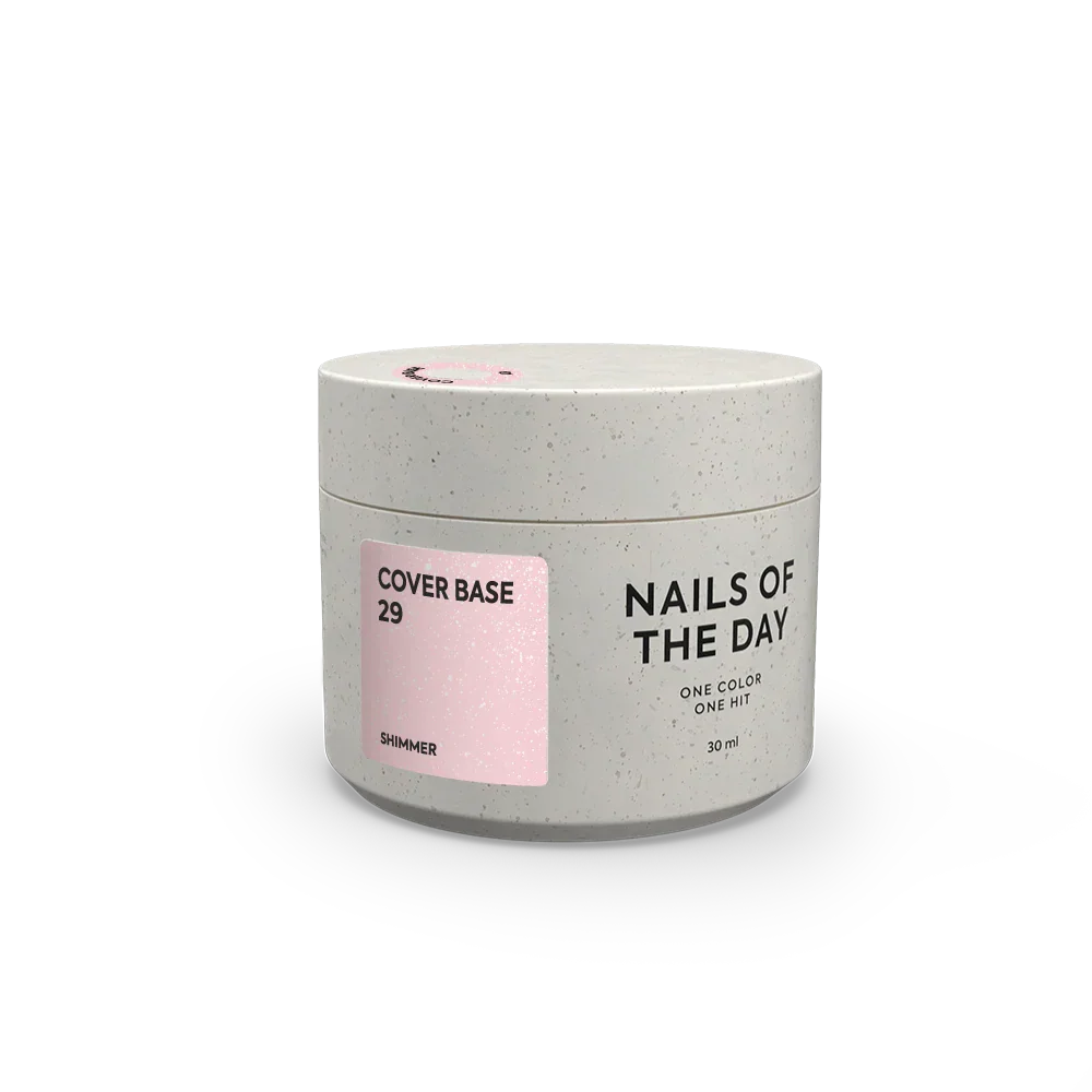 Nailsoftheday Cover base NEW Formula 29 — semitransparente tono nude suave con shimmer plateado, una base camuflaje para uñas, 10 ml.