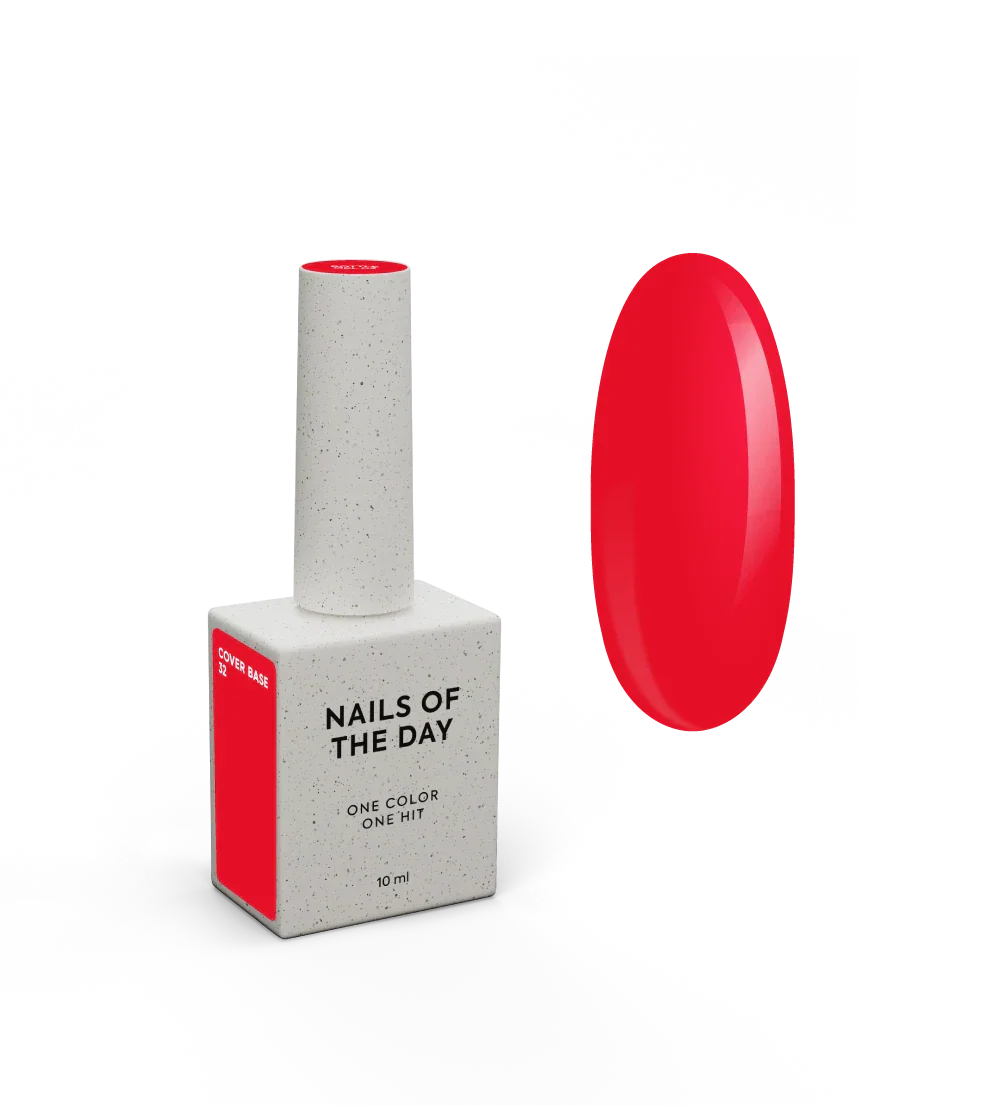 Nailsoftheday Cover Base NEW Formula 32 — Base Pigmentada de Uñas Rojo Clásico, 10 ml