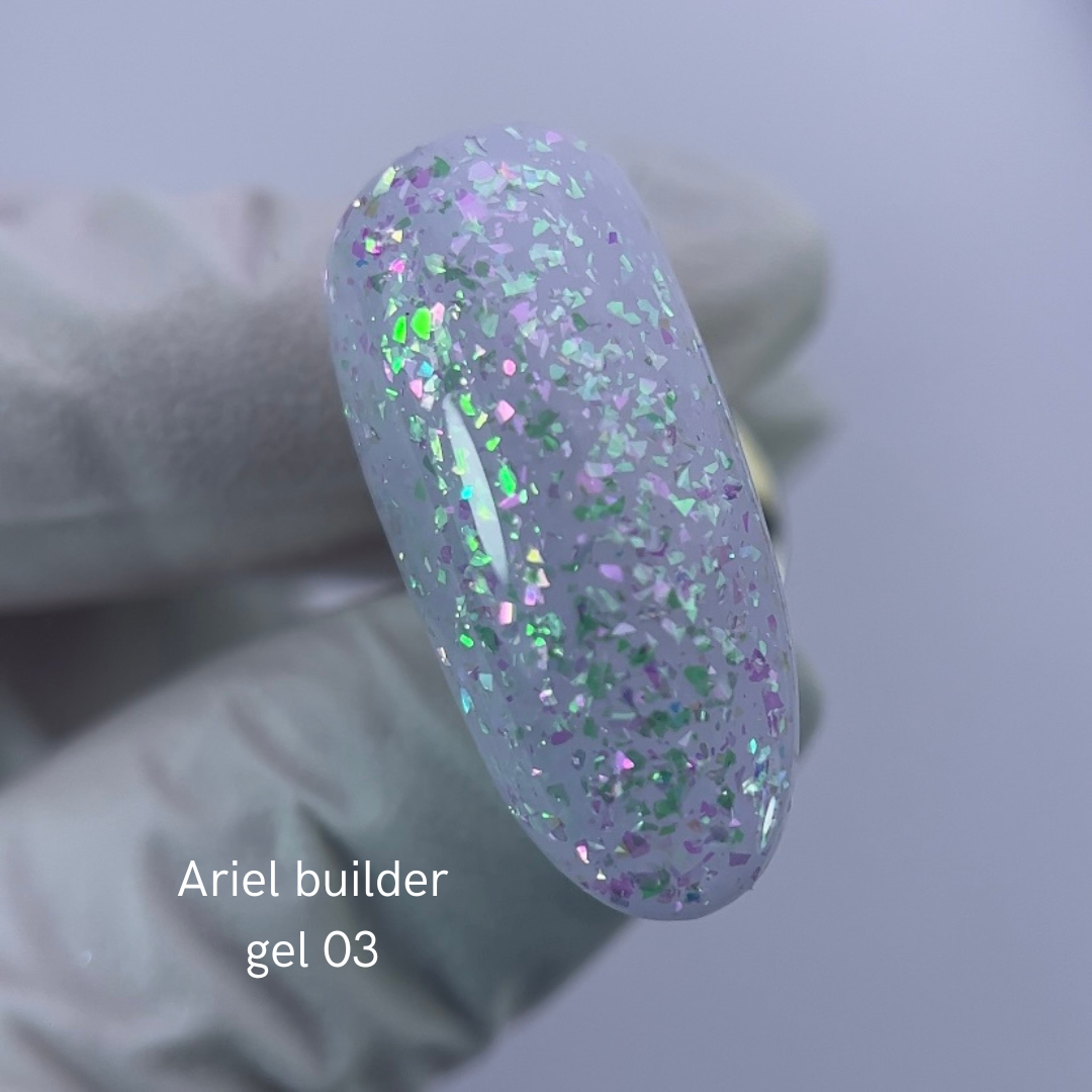 NAILSOFTHENIGHT Ariel gel 03 — gel constructor con escamas de yuki multicolores para uñas, 15 g
