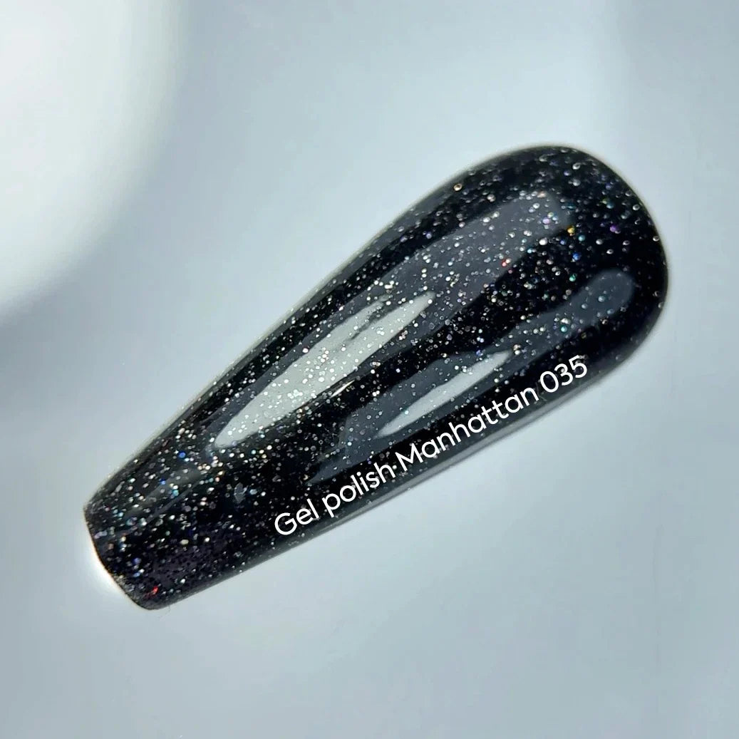 NAILSOFTHENIGHT Manhattan gel polish - esmalte semipermanente reflectante negro con brillo holográfico para uñas, 10 ml