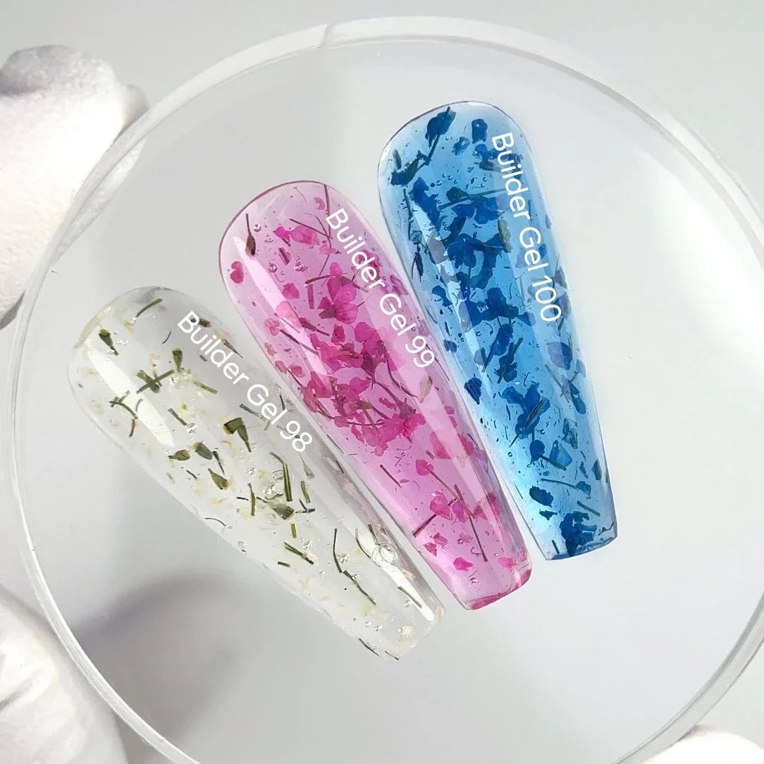NAILSOFTHEDAY Builder Gel 100 — builder gel azul claro con flores secas, 15 ml
