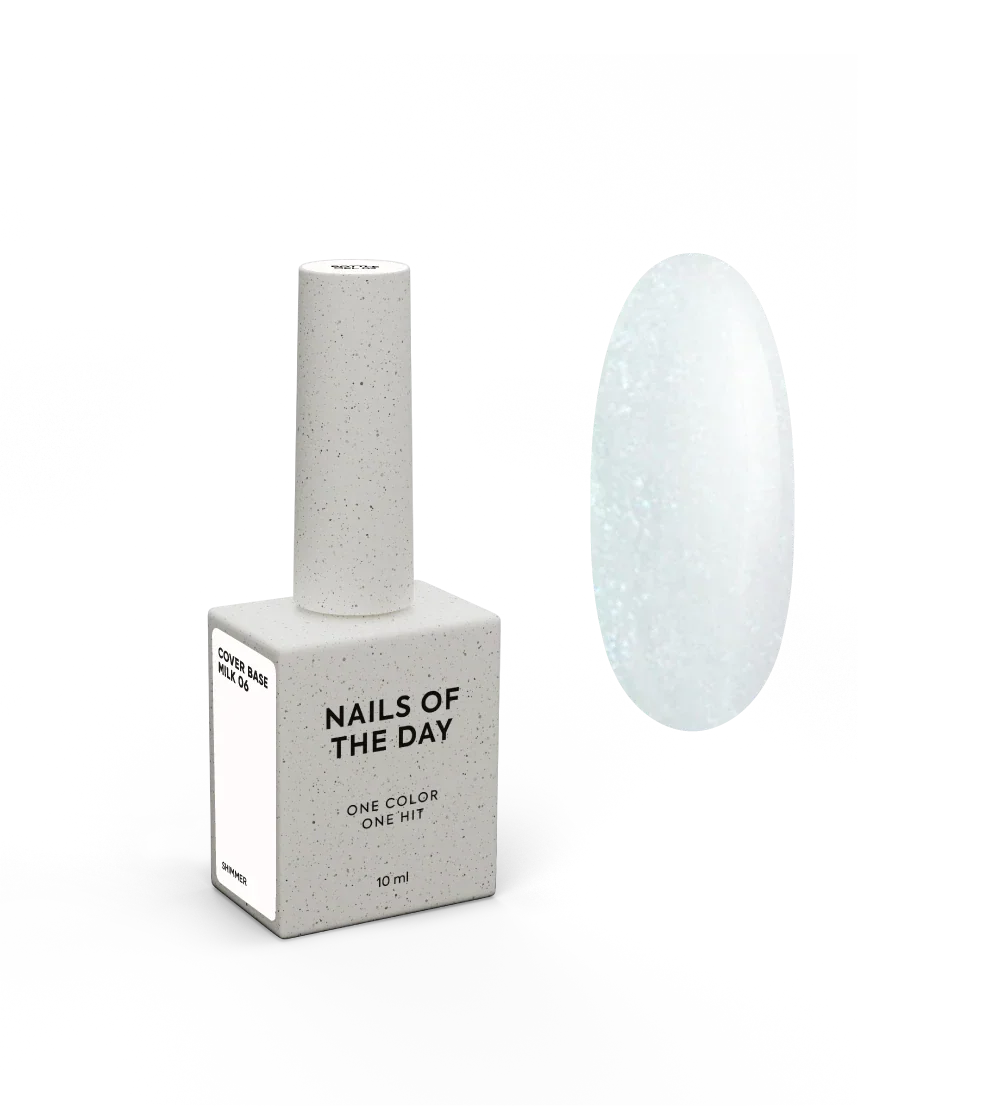 Nailsoftheday Cover base NEW Formula milk 06 — un tono lechoso, semitransparente con brillo azul que crea un efecto de tono más frío, una base de camuflaje para uñas, 10 ml.
