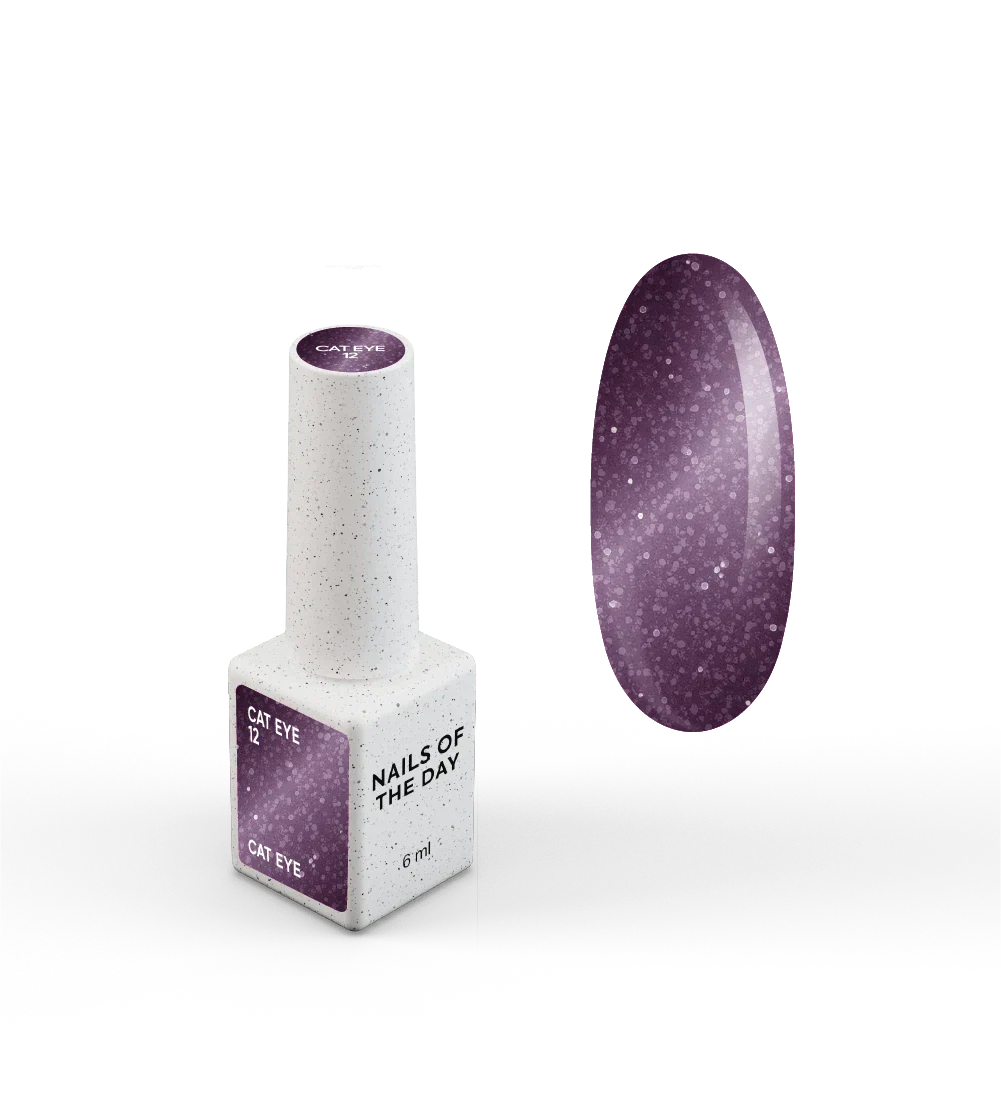 NAILSOFTHEDAY Gel Polish Cat Eye 12 — esmalte efecto ojo de gato en tono morado, cobertura completa en una sola capa. 6 ml.