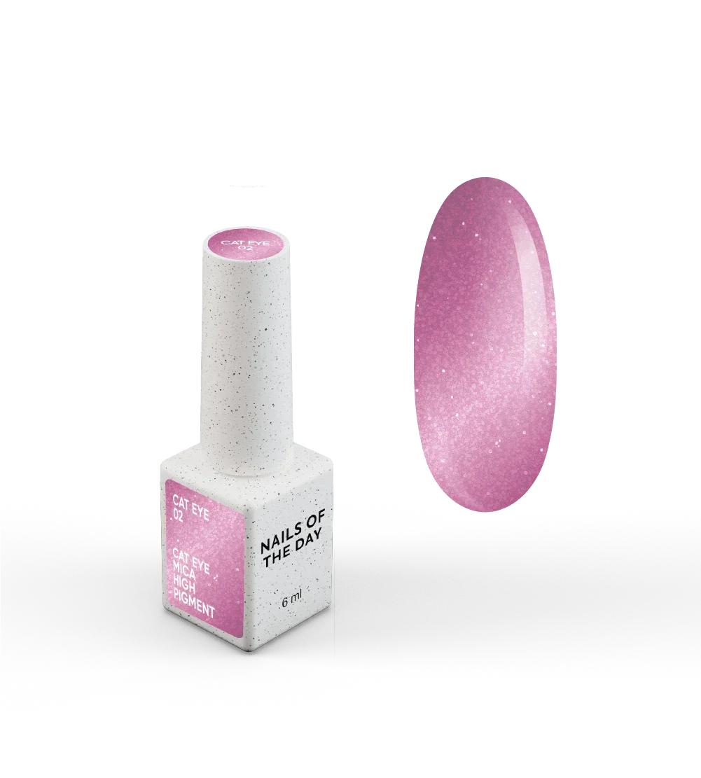 NAILSOFTHEDAY Gel polish Cat Eye 02 — esmalte semipermanente rosa efecto ojo de gato con partículas metálicas finas y un ligero efecto reflectante. Cobertura total en una sola capa. 6 ml.