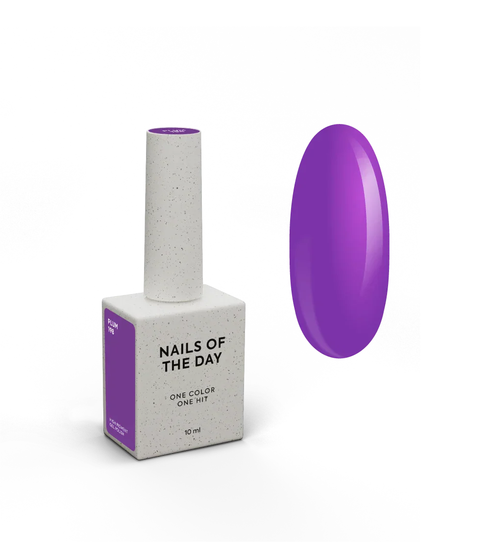 NAILSOFTHEDAY Gel Polish Plum-198 — esmalte semipermanente color ciruela violeta con cobertura total en una sola capa, 10 ml