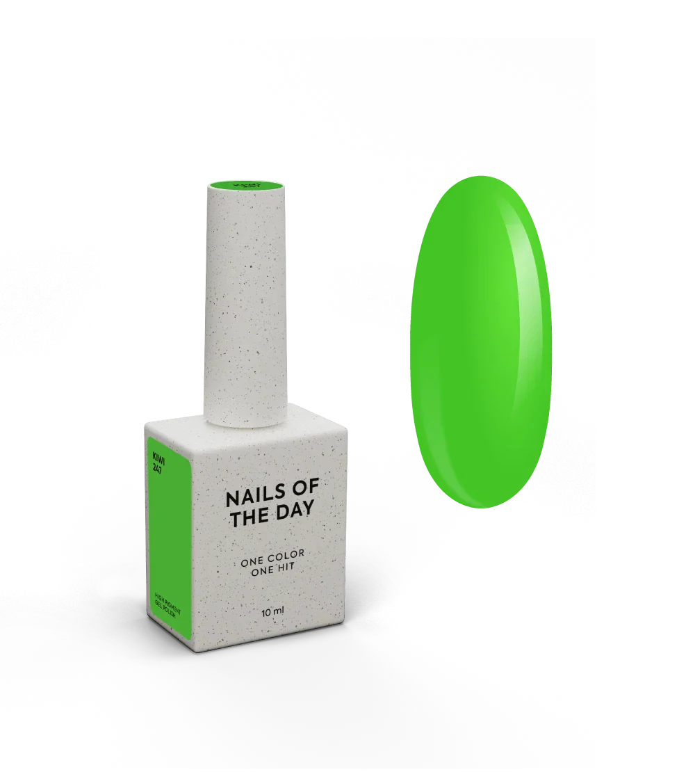NAILSOFTHEDAY Gel Polish Kiwi-247 — esmalte semipermanente verde neón con cobertura total en una sola capa, 10 ml