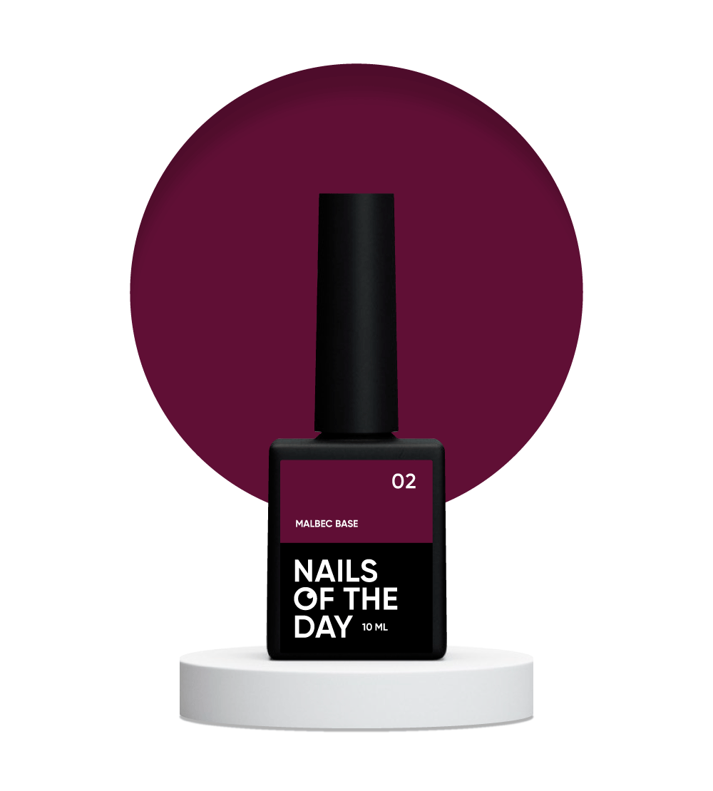 NAILSOFTHEDAY Malbec base 02 – base imitacion cristal de rojo burdeos, 10 ml