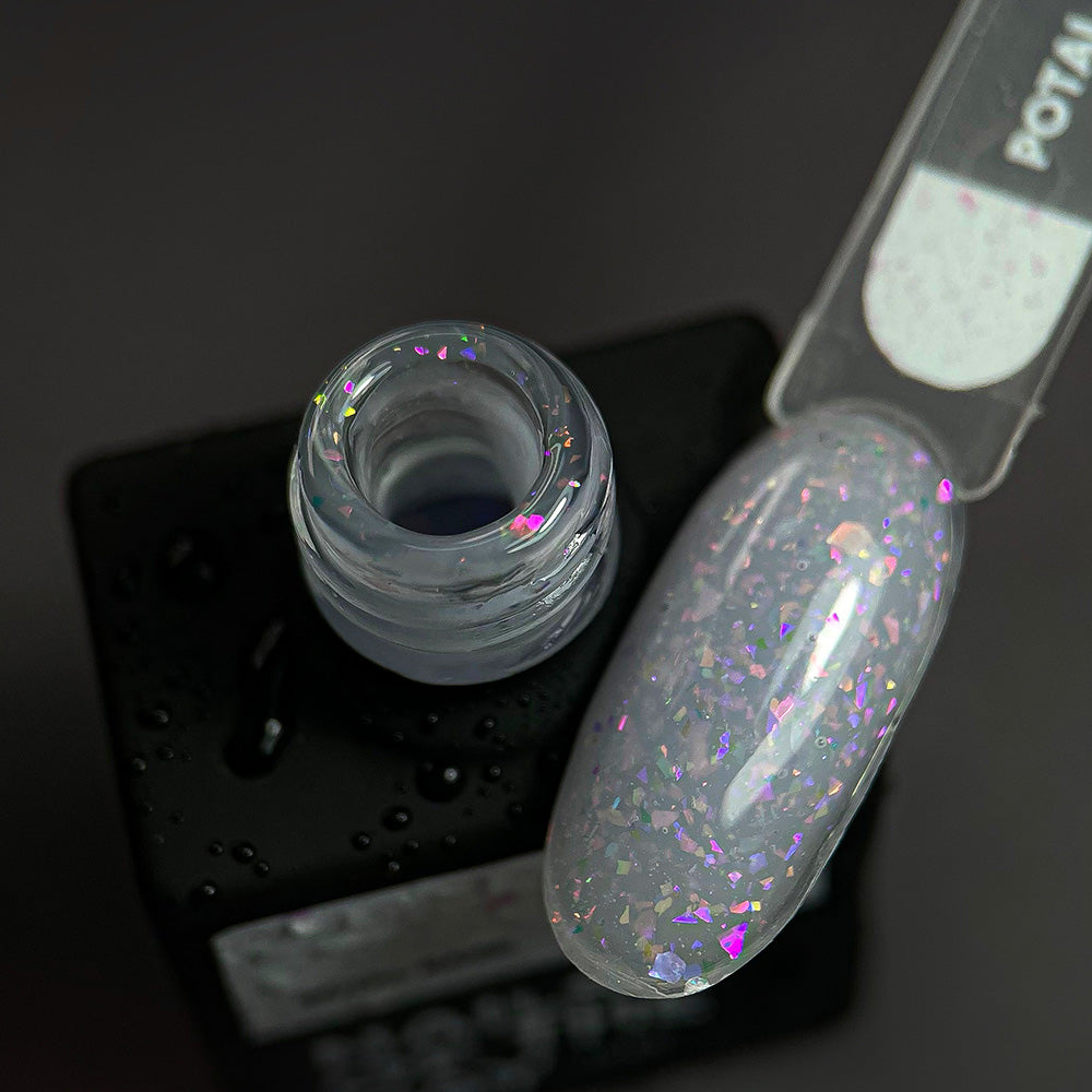 NAILSOFTHEDAY Potal base 17 – base lechosa suave con decoracion holográfica y elegante, 10 ml