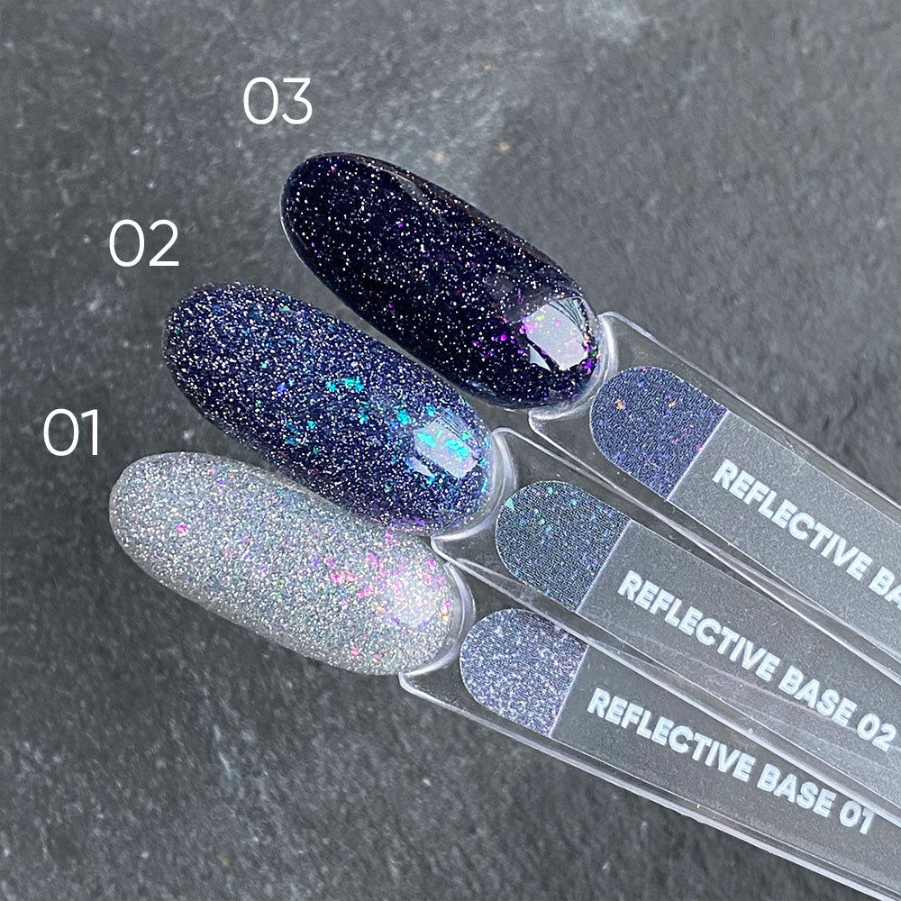 NAILSOFTHENIGHT Reflective base 03 - base reflectante de camuflaje con brillo (destellos violeta y rosa), 10 ml