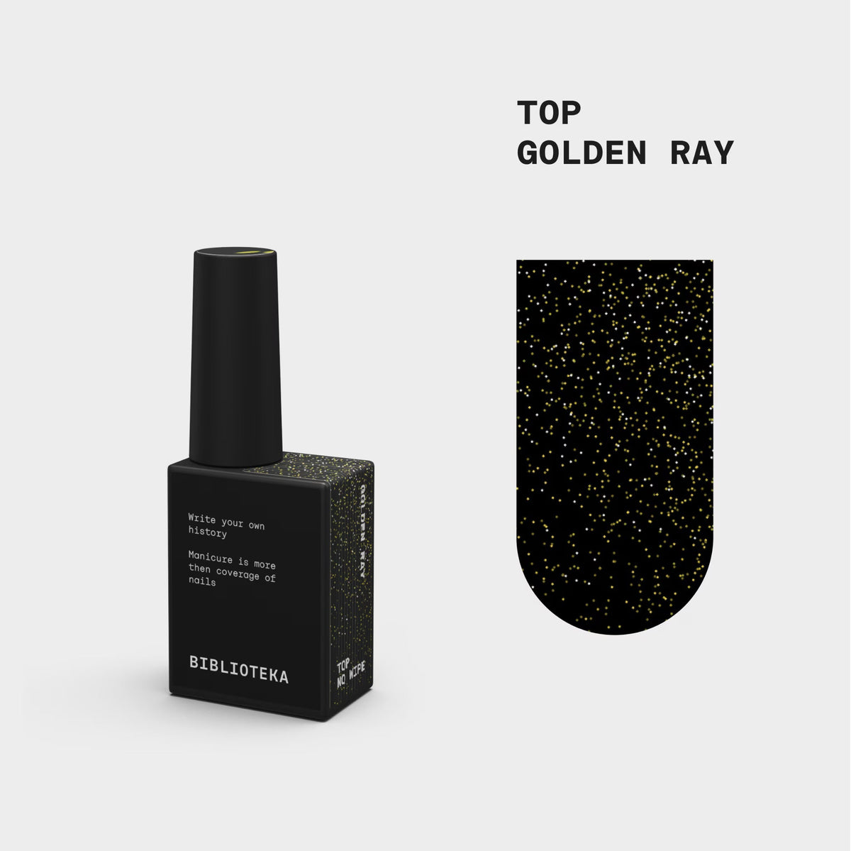 BIBLIOTEKA Top Coat sin capa pegajosa con filtro UV — Golden Ray, 10 ml
