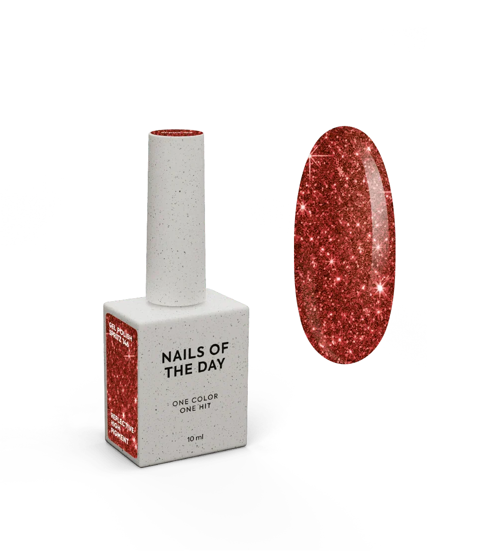 NAILSOFTHENIGHT Spritz gel polish — esmalte semipermanente reflectante de color rojo brillante, 10 ml.