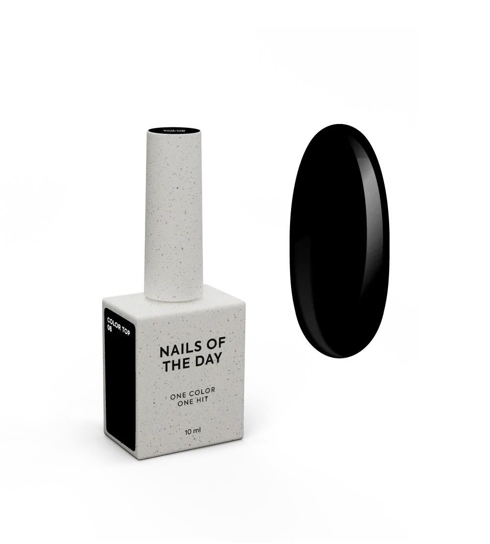 NAILSOFTHEDAY Color Top 08 — top coat negro intenso sin capa pegajosa para uñas, 10 ml.