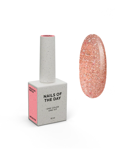 NAILSOFTHENIGHT Reflective base 08  - base reflectante de camuflaje con brillo (melocotón), 10 ml