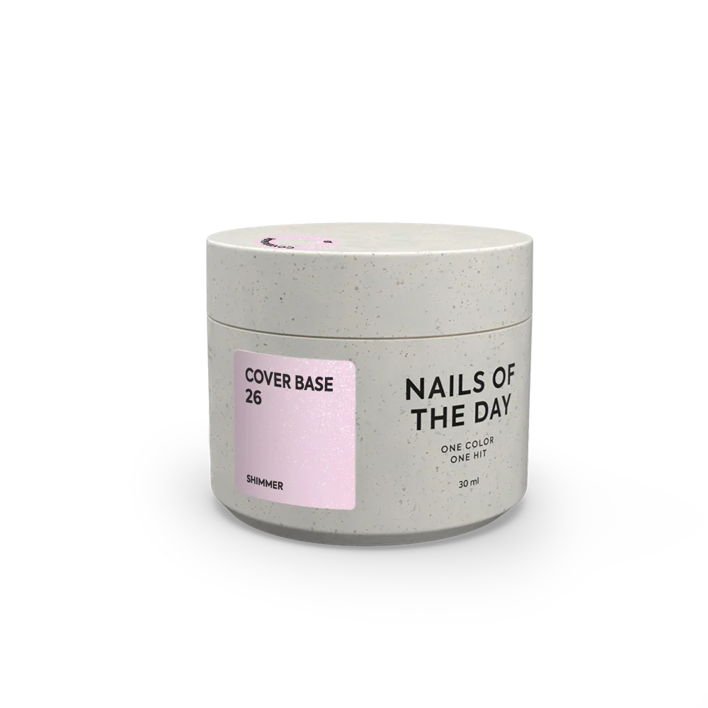 Nailsoftheday Cover base NEW Formula 26 — suave tono rosa con shimmer plateado, de brillo más frío, una base camuflaje para uñas, 10 ml.