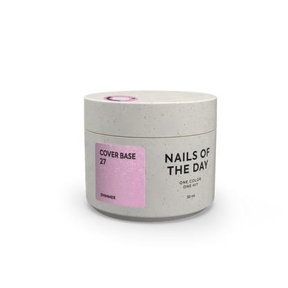 Nailsoftheday Cover base NEW Formula 27 — rosa con shimmer plateado, con un tono rosa frío más intenso, una base camuflaje para uñas, 10 ml.