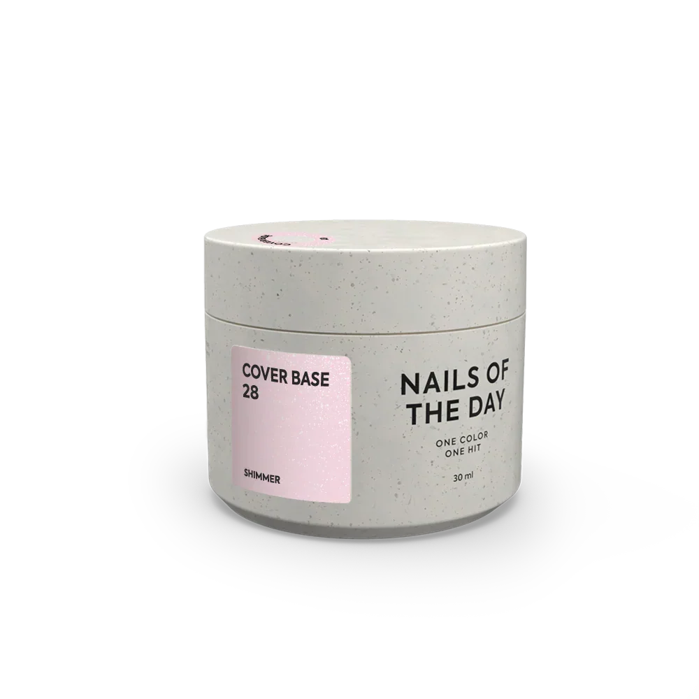 Nailsoftheday Cover base NEW Formula 28 — semitransparente tono rosa empolvado con shimmer plateado, una base camuflaje para uñas, 10 ml.