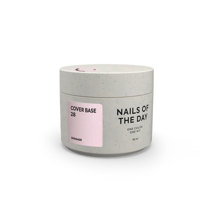 Nailsoftheday Cover base NEW Formula 28 — semitransparente tono rosa empolvado con shimmer plateado, una base camuflaje para uñas, 10 ml.