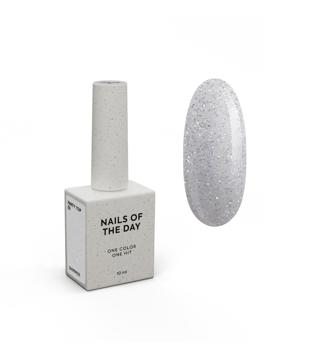 NAILSOFTHEDAY Party top 03 — transparente con purpurina holográfica sin capa pegajosa para uñas, 10 ml
