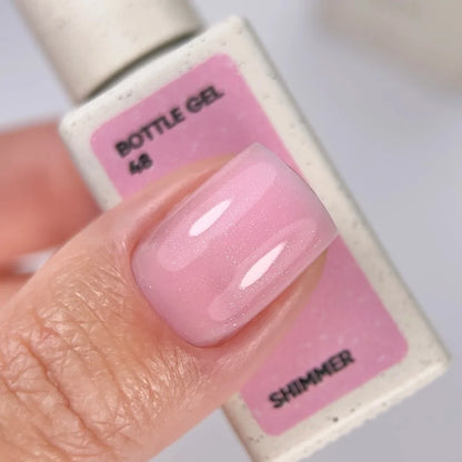 NAILSOFTHEDAY Bottle Gel 48 Shimmer — gel ultrarresistente rosa con shimmer plateado para reforzar las uñas, 10 ml