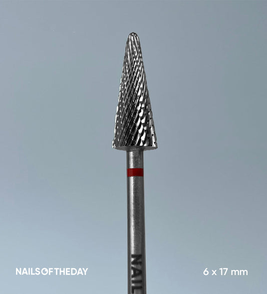 Fresa  de cono Nailsoftheday: Fresa  de cono rojo de carburo de marca, 6*17 mm.