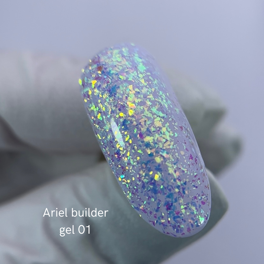 NAILSOFTHENIGHT Ariel gel 01 — gel constructor con escamas de yuki multicolores para uñas, 15 g