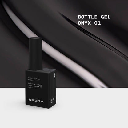 BIBLIOTEKA Bottle Gel №01 Onyx – gel negro translúcido, 10 ml