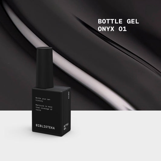 BIBLIOTEKA Bottle Gel №01 Onyx – gel negro translúcido, 10 ml
