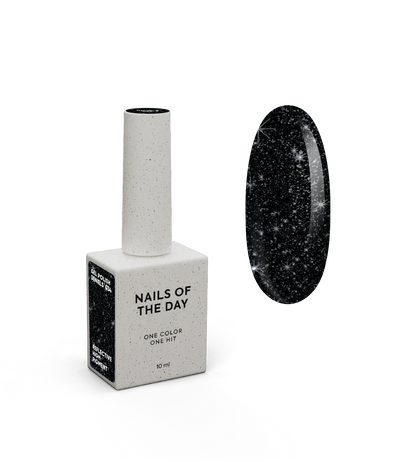 NAILSOFTHENIGHT Deniels gel polish — esmalte en gel negro pigmentado con shimmer plateado reflectante para uñas, 10 ml