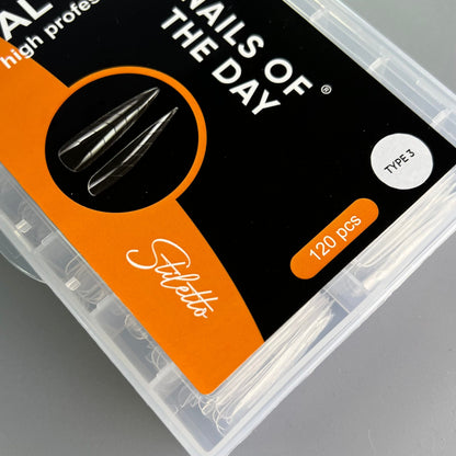 NAILSOFTHEDAY Dual Form Stiletto (Type 3) — formas superiores tipo stiletto/almendras para uñas, 120 piezas