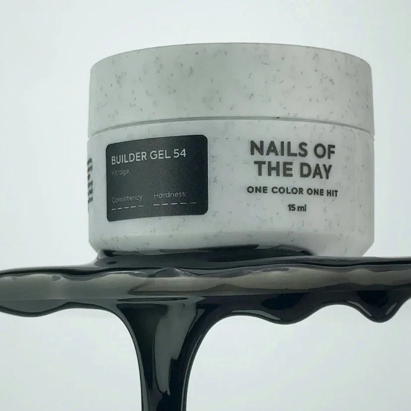 NAILSOFTHEDAY Builder gel 54 Vitrage — gel constructor vitral negro para extensión de uñas, 15 ml