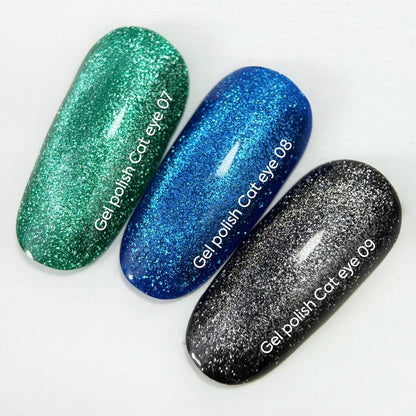 NAILSOFTHEDAY Gel Polish Cat Eye 09 — esmalte semipermanente negro efecto ojo de gato con partículas metálicas finas y un ligero efecto reflectante. Cobertura total en una sola capa. 6 ml.