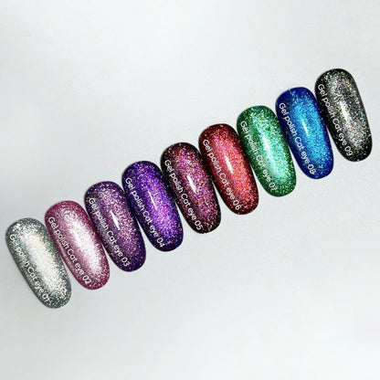 NAILSOFTHEDAY Gel Polish Cat Eye 08 — esmalte semipermanente azul efecto ojo de gato con partículas metálicas finas y un ligero efecto reflectante. Cobertura total en una sola capa. 6 ml.