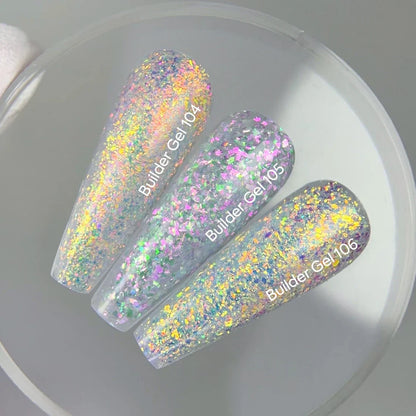 NAILSOFTHEDAY Builder Gel 105 — builder gel transparente con copos Yuki, 15 ml