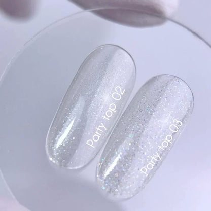 NAILSOFTHEDAY Party top 02 — transparente con purpurina fina sin capa pegajosa para uñas, 10 ml