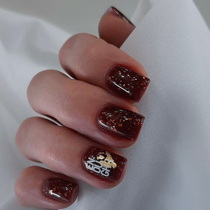 NAILSOFTHEDAY Malbec base potal 02 – fantástica base imitacion cristal con elementos dorados, 10 ml