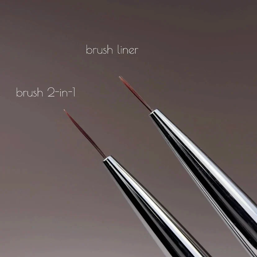 NAILSOFTHEDAY Professional Brush 2-in-1: Liner + Oval — pincel profesional metálico de doble cara con tapas, diseñado para trazos finos y para la aplicación de gel. Liner de 11 mm + óvalo plano de 11 mm.