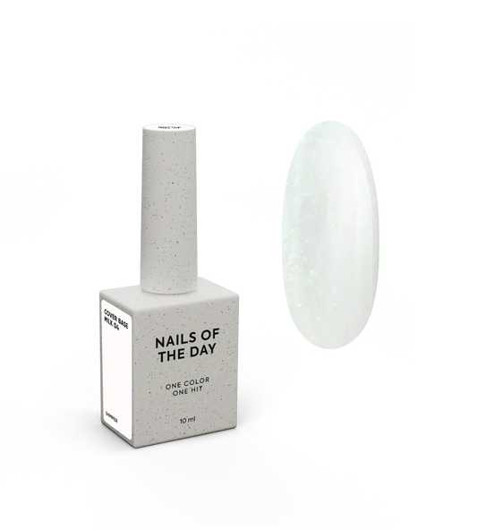 Nailsoftheday Cover base NEW Formula milk 04 — base camuflaje en tono lechoso con brillo plateado para uñas, 10 ml