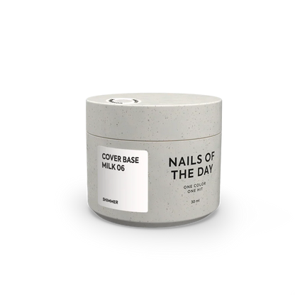 Nailsoftheday Cover base NEW Formula milk 06 — un tono lechoso, semitransparente con brillo azul que crea un efecto de tono más frío, una base de camuflaje para uñas, 10 ml.