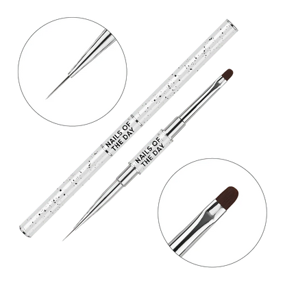 NAILSOFTHEDAY Professional Brush 2-in-1: Liner + Oval — pincel profesional metálico de doble cara con tapas, diseñado para trazos finos y para la aplicación de gel. Liner de 11 mm + óvalo plano de 11 mm.