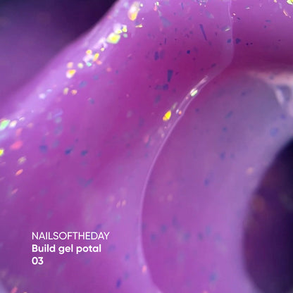 NAILSOFTHEDAY Build gel Potal 03 — gel de construcción rosa con particulas brillantes para uñas, 15 ml