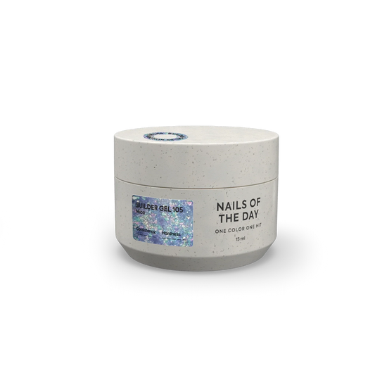 NAILSOFTHEDAY Builder Gel 105 — builder gel transparente con copos Yuki, 15 ml