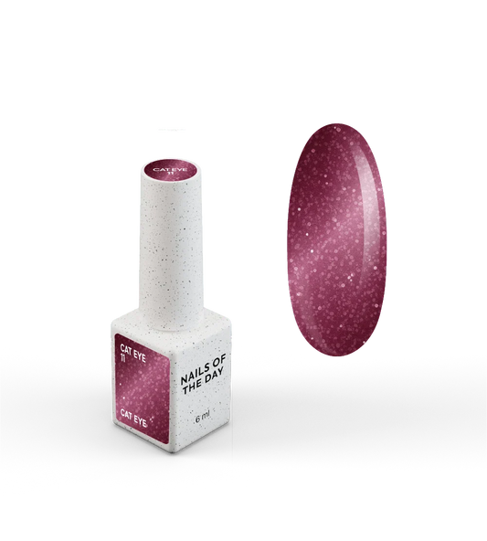 NAILSOFTHEDAY Gel Polish Cat Eye 11 — esmalte efecto ojo de gato en tono frambuesa oscuro, cobertura completa en una sola capa. 6 ml.