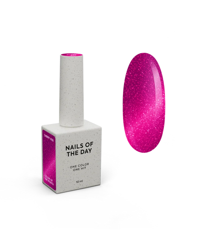 NAILSOFTHEDAY Color del Mes Junio 2025 Cherry Kiss — rosa intenso con efecto ojo de gato, cobertura total en una sola capa, 10 ml