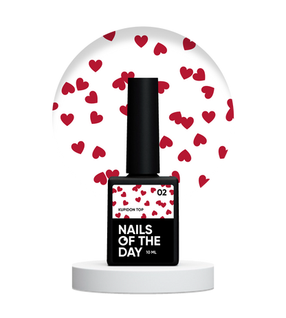 NAILSOFTHEDAY Kupidon top 02: top delicado para uñas con elegantes corazones burdeos, sin capa pegajosa, 10 ml