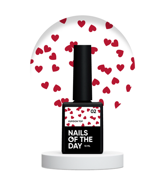 NAILSOFTHEDAY Kupidon top 02: top delicado para uñas con elegantes corazones burdeos, sin capa pegajosa, 10 ml