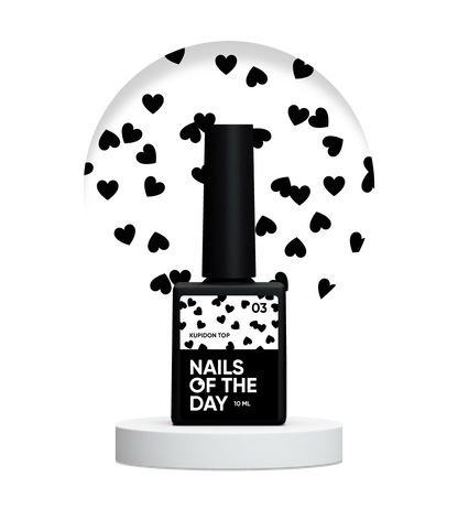 NAILSOFTHEDAY Kupidon top 03: top delicado para uñas con corazones negros intensos, sin capa pegajosa, 10 ml