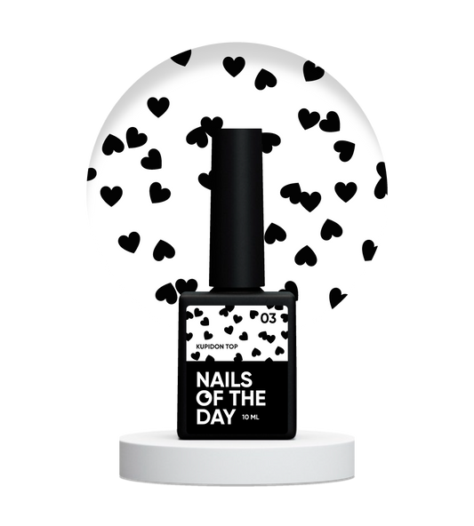 NAILSOFTHEDAY Kupidon top 03: top delicado para uñas con corazones negros intensos, sin capa pegajosa, 10 ml