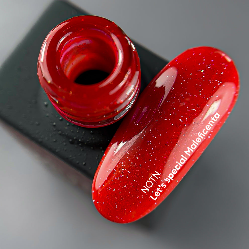 NAILSOFTHENIGHT Let's Special Maleficenta — esmalte semipermanente reflectante rojo oscuro que cubre una capa, 10 ml